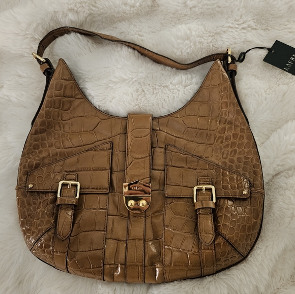 Ralph Lauren Handbags - Ralph Lauren Leather Crocodile-Embossed Acadian Hobo Shoulder Bag NWT